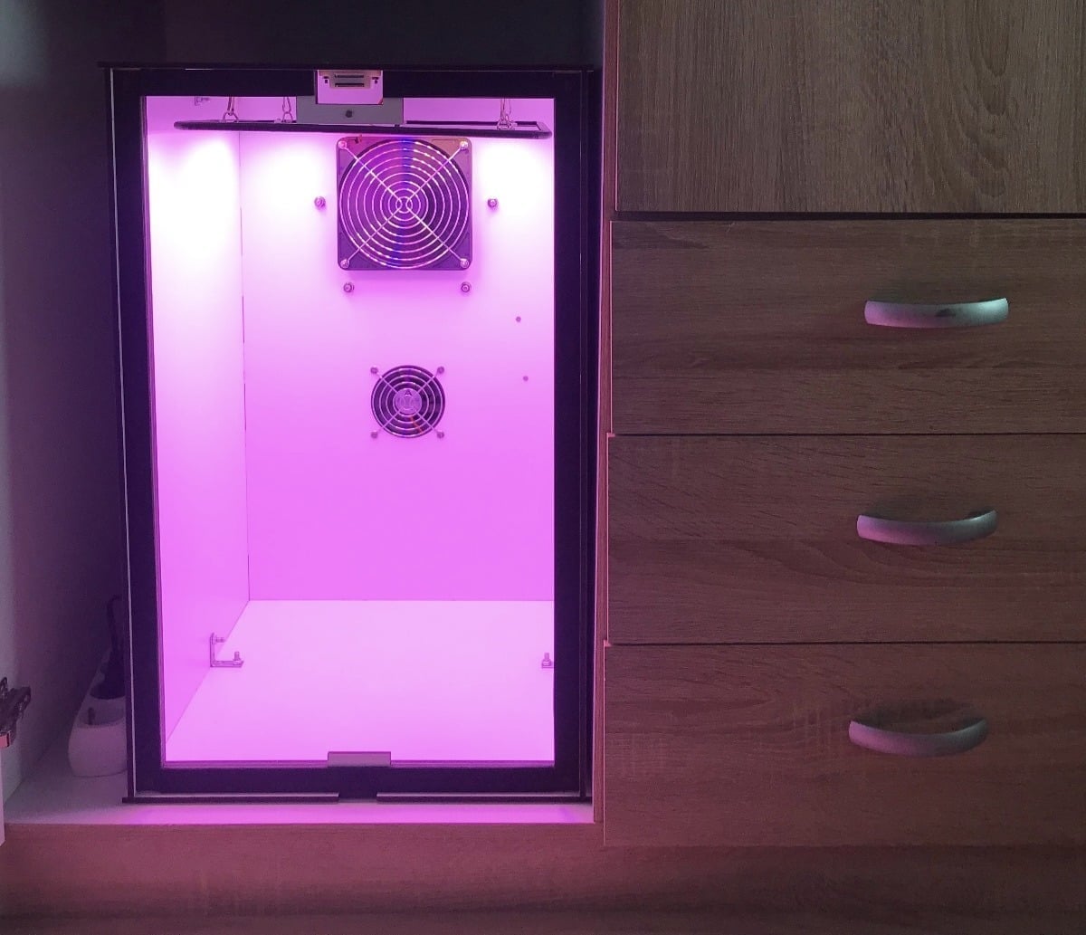 Grow box prototype illuminated from inside